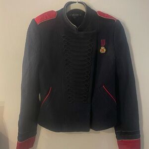 Zara Navy Military-Style Blazer with Red Trim